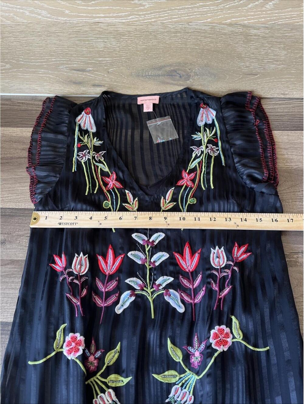 Anthropologie Not So Serious Corsica Beaded Embroidered Floral Black Dress Sz 6P - Picture 9 of 9